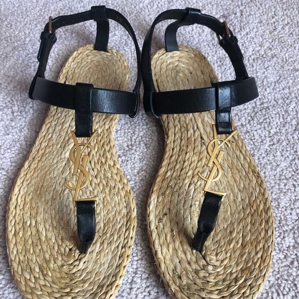 Yves Saint Laurent Black and Gold Women's Sandals